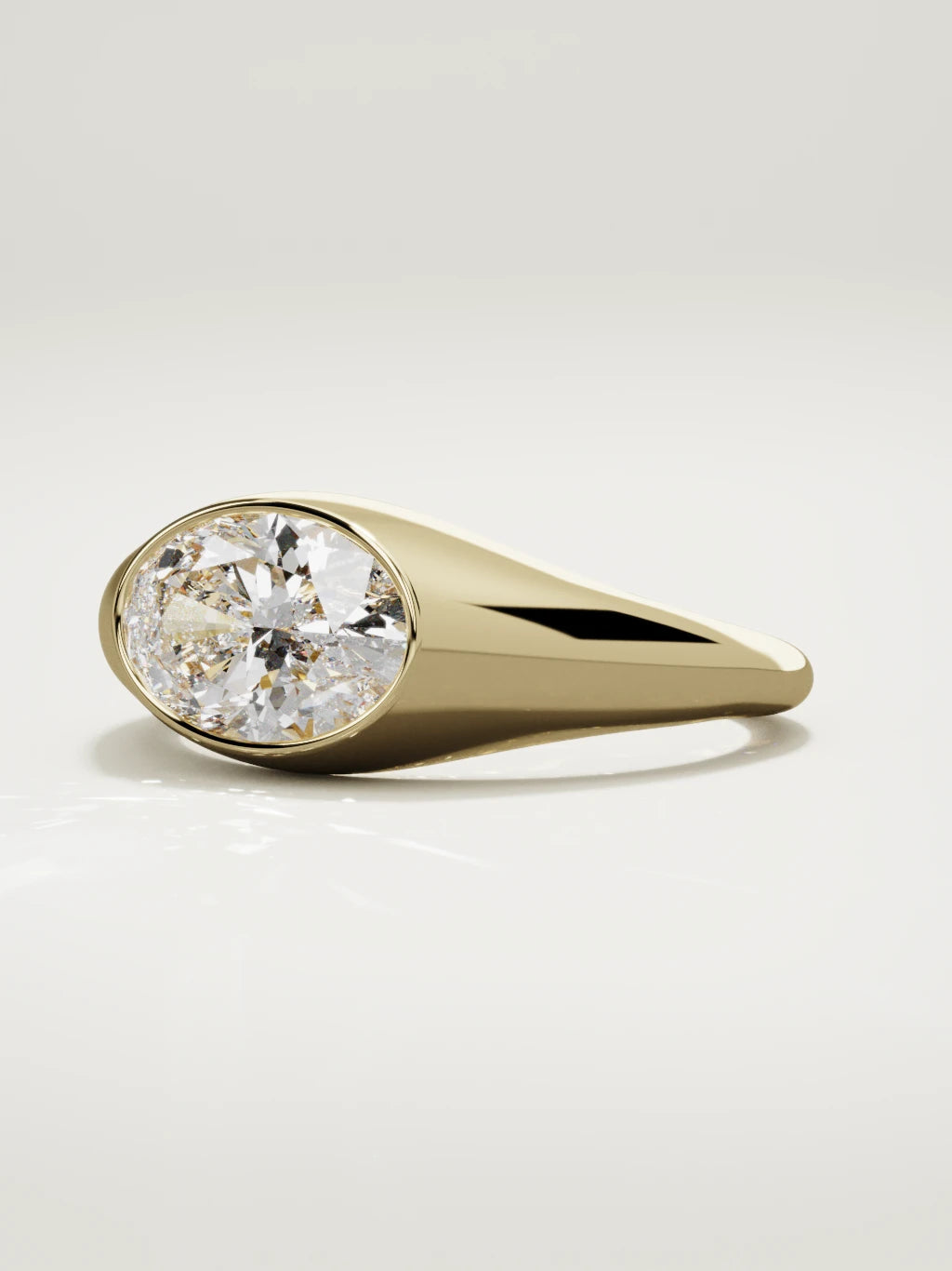 The Cala east-west oval lab-grown diamond ring in 14K yellow gold, three-quarter view