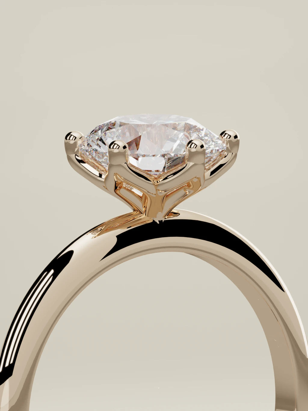 The Dalia round lab-grown diamond solitaire in 14K rose gold, standing three-quarter view