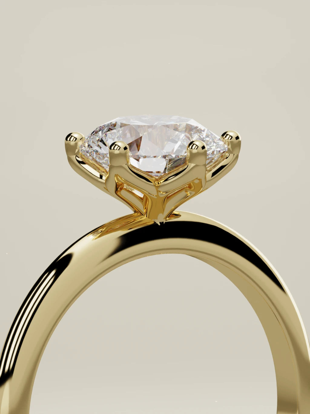 The Dalia round lab-grown diamond solitaire in 14K yellow gold, standing three-quarter view