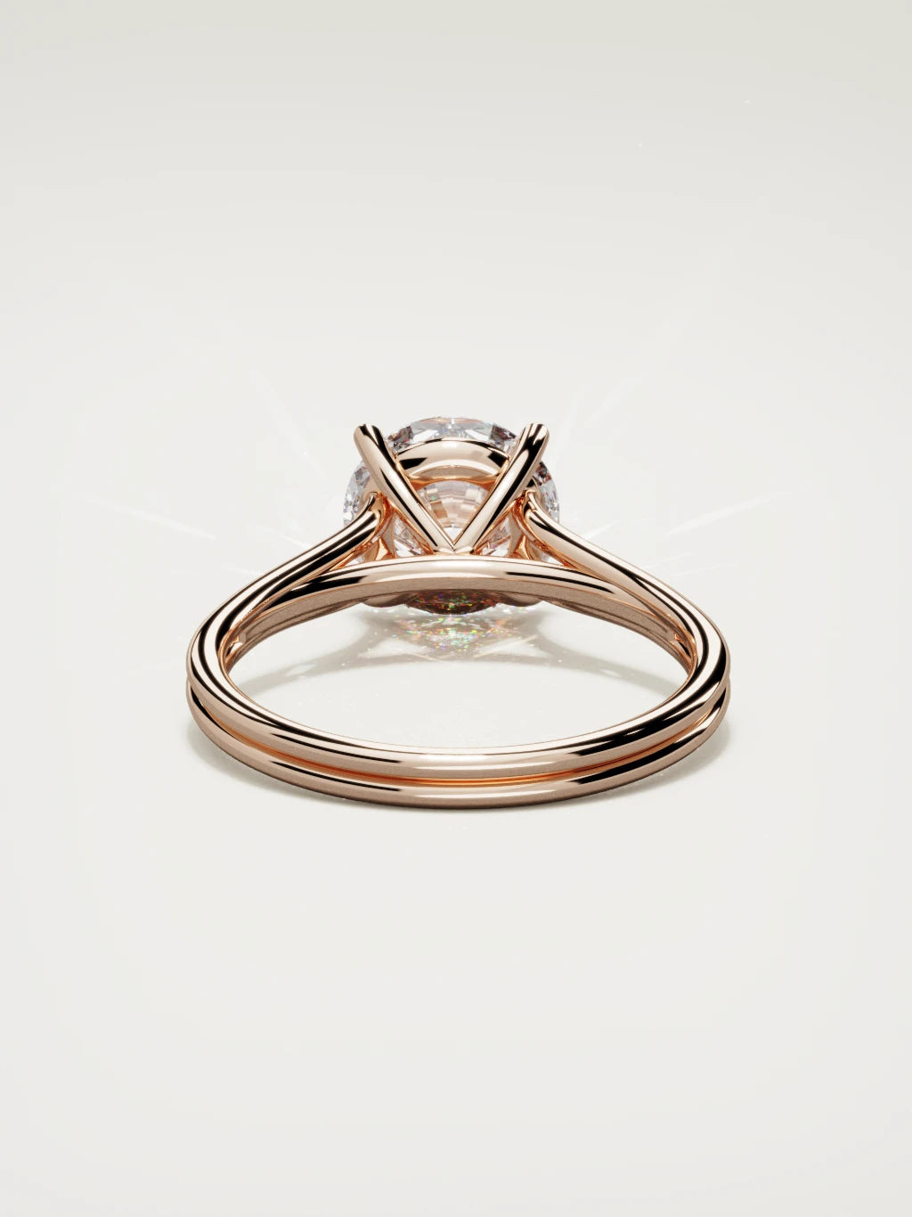 The Duo round lab-grown diamond solitaire in 14K rose gold, back view