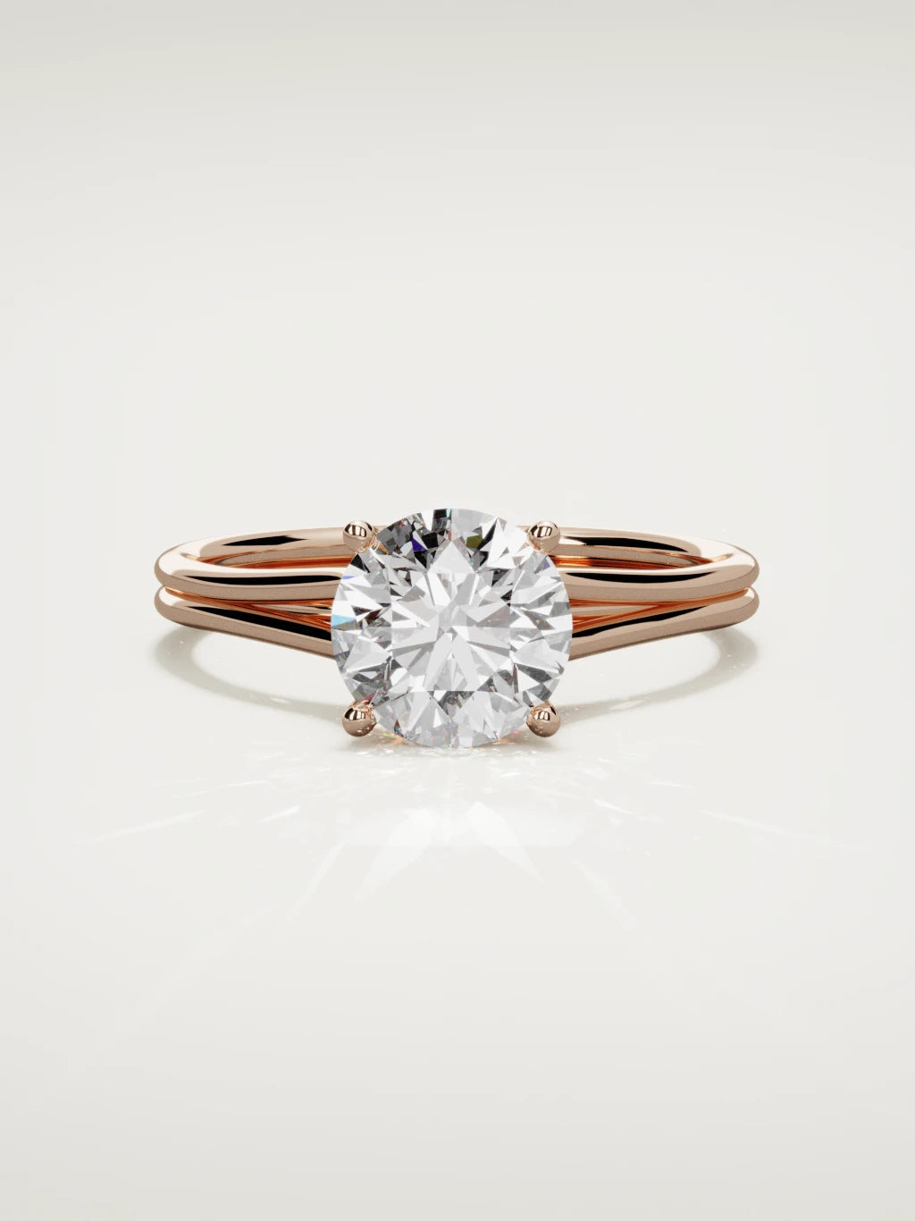 The Duo round lab-grown diamond solitaire in 14K rose gold, front view