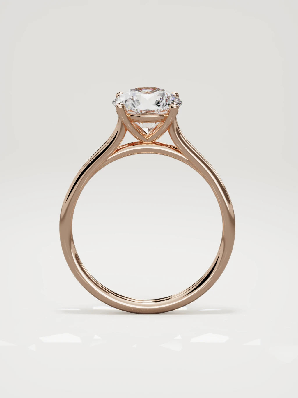 The Duo round lab-grown diamond solitaire in 14K rose gold, standing front view