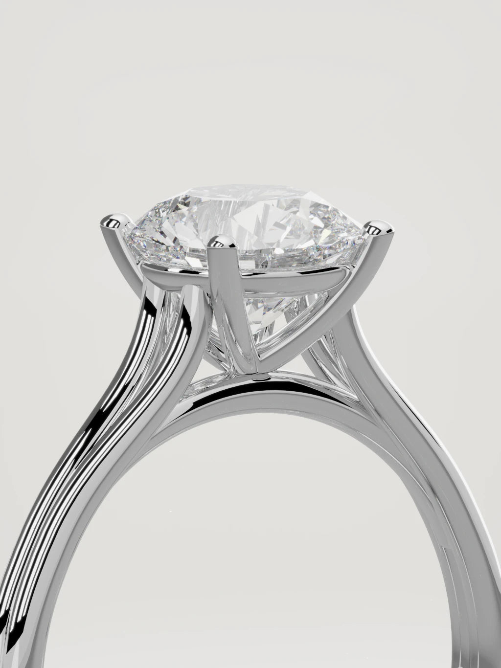 The Duo round lab-grown diamond solitaire in 14K white gold, standing three-quarter view