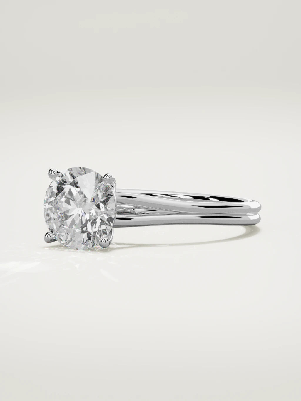 The Duo round lab-grown diamond solitaire in 14K white gold, three-quarter view