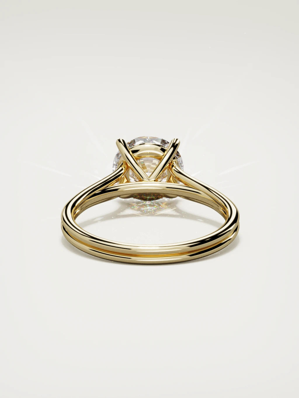 The Duo round lab-grown diamond solitaire in 14K yellow gold, back view