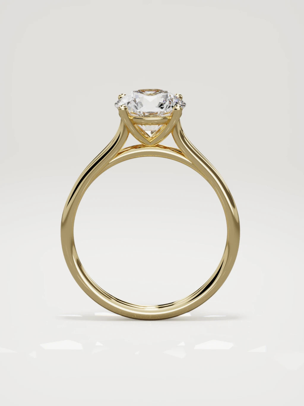 The Duo round lab-grown diamond solitaire in 14K yellow gold, standing front view