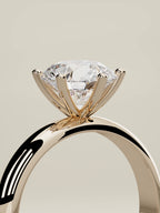 The Fina round lab-grown diamond solitaire in 14K rose gold, standing three-quarter view