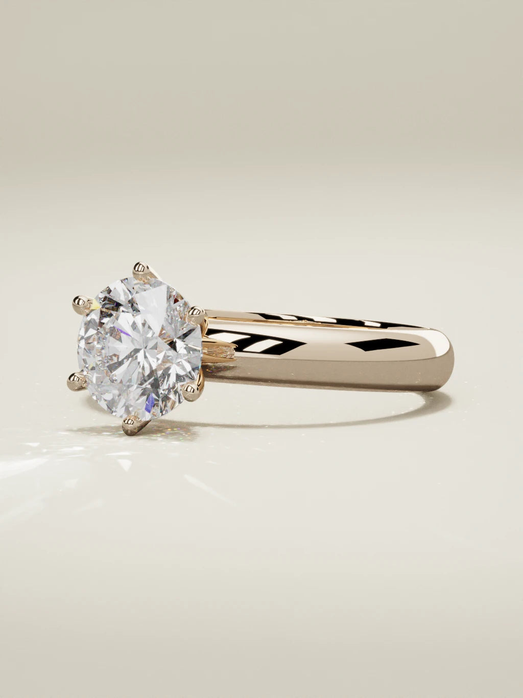The Fina round lab-grown diamond solitaire in 14K rose gold, three-quarter view