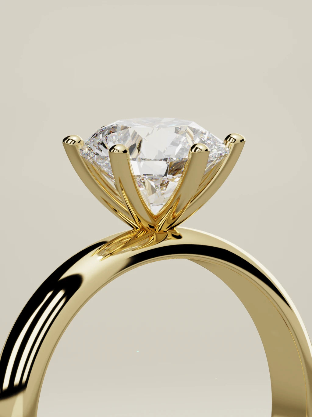 The Fina round lab-grown diamond solitaire in 14K yellow gold, standing three-quarter view