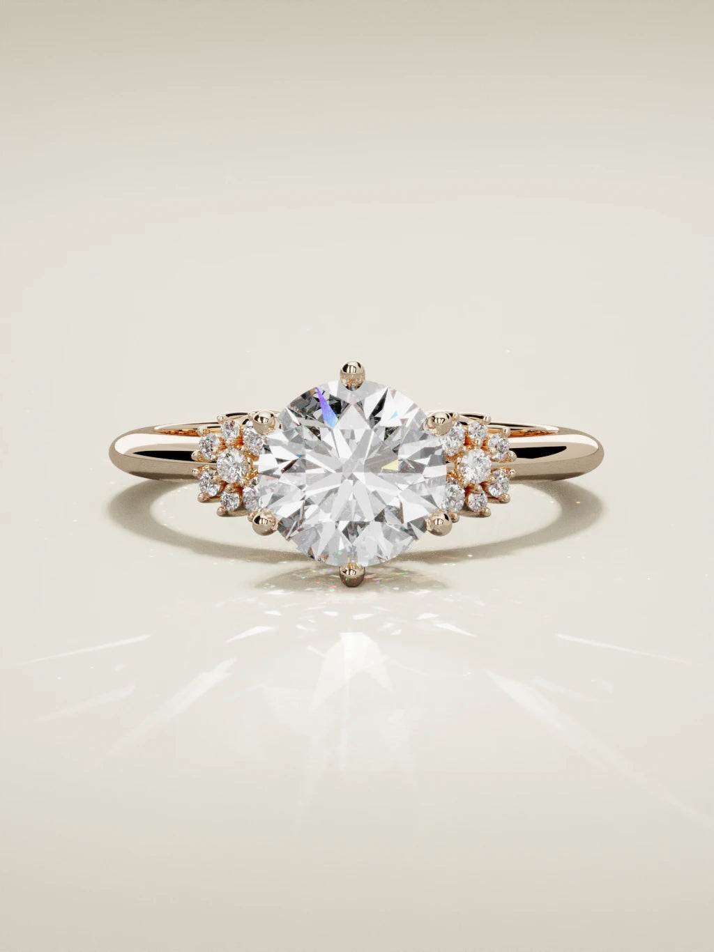 The Flora round lab-grown diamond solitaire in 14K rose gold, front view