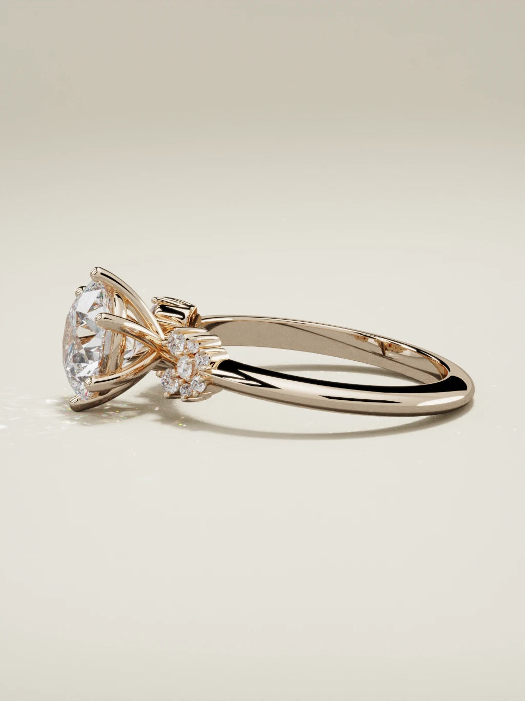 The Flora round lab-grown diamond solitaire in 14K rose gold, side view