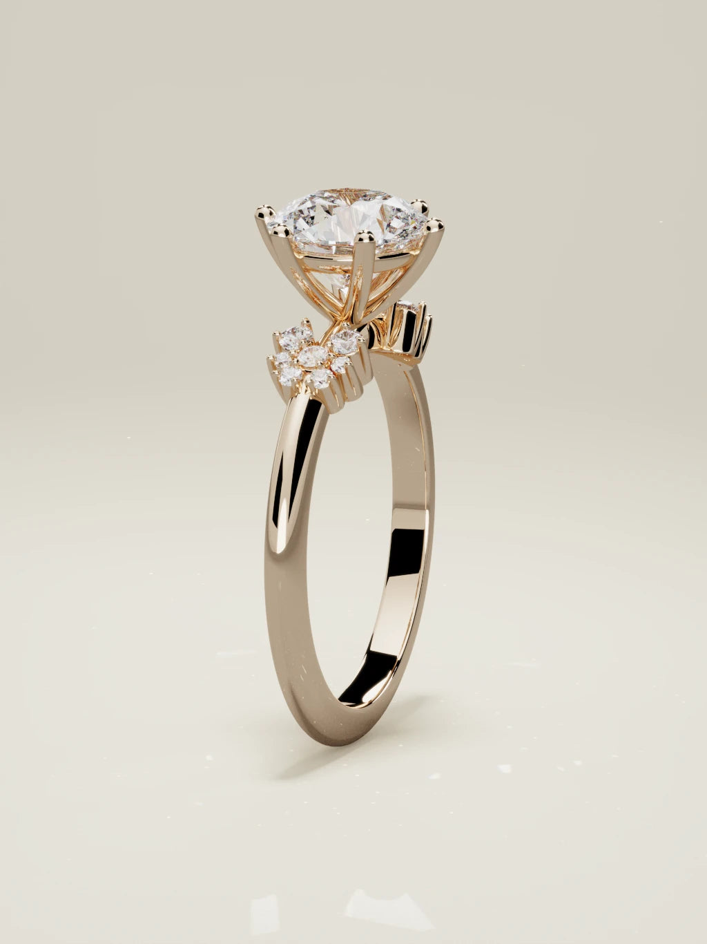 The Flora round lab-grown diamond solitaire in 14K rose gold, standing front view