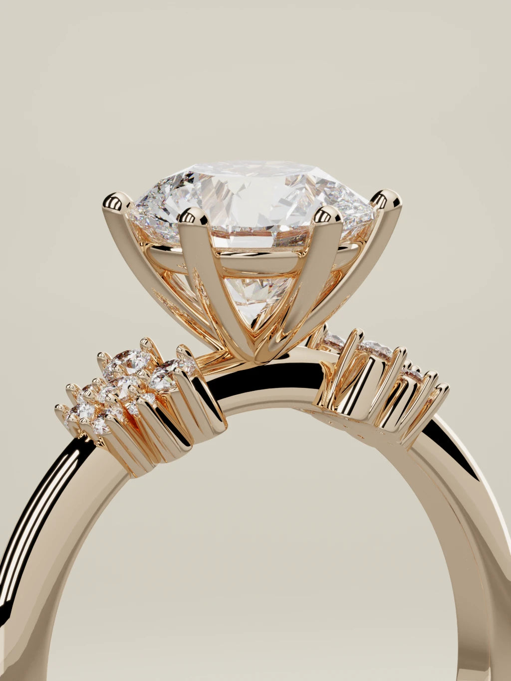 The Flora round lab-grown diamond solitaire in 14K rose gold, standing three-quarter view