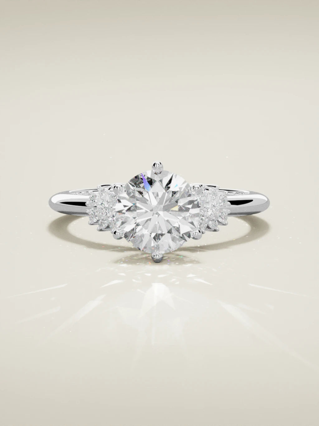 The Flora round lab-grown diamond solitaire in 14K white gold, front view