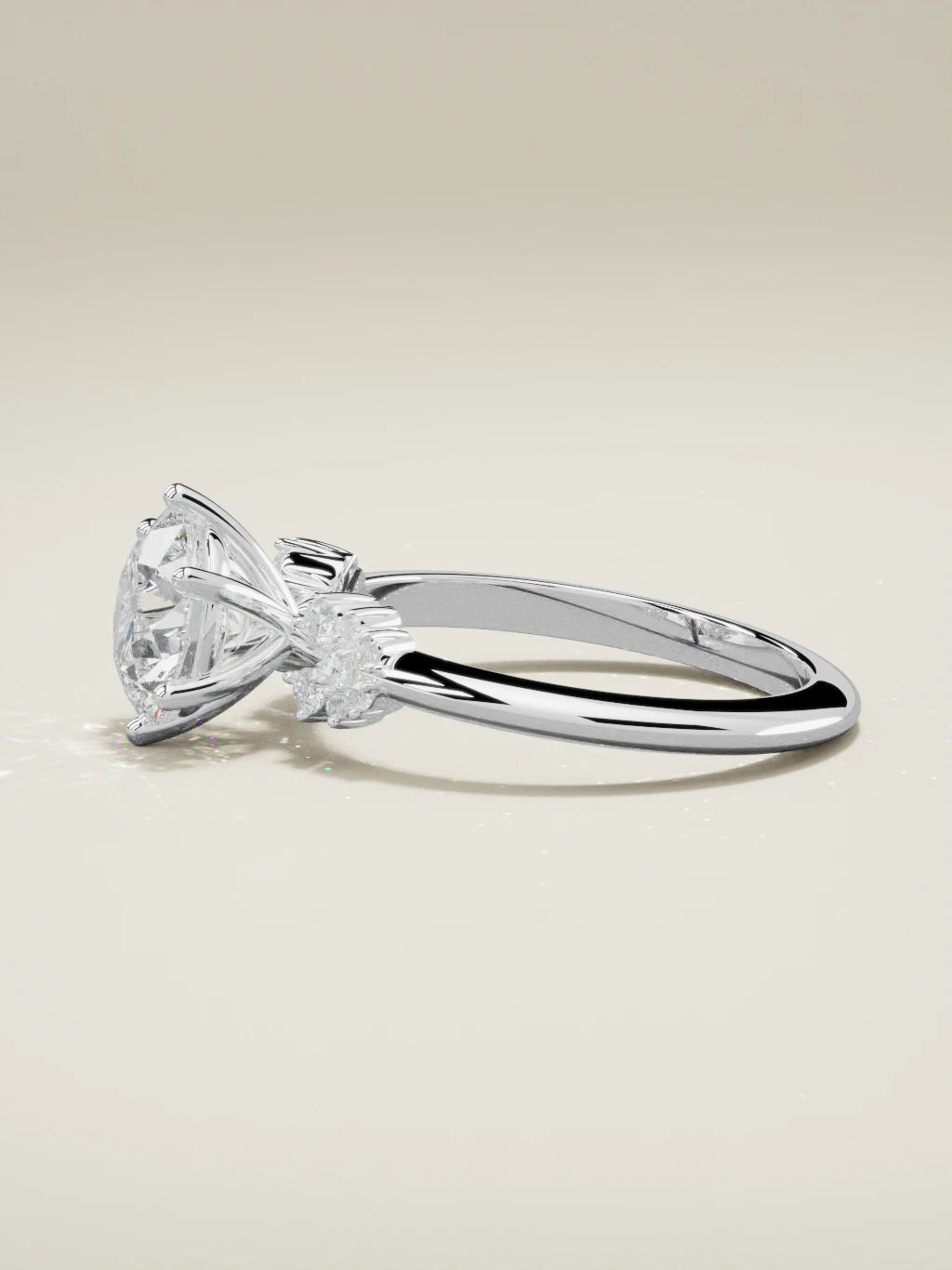 The Flora round lab-grown diamond solitaire in 14K white gold, side view