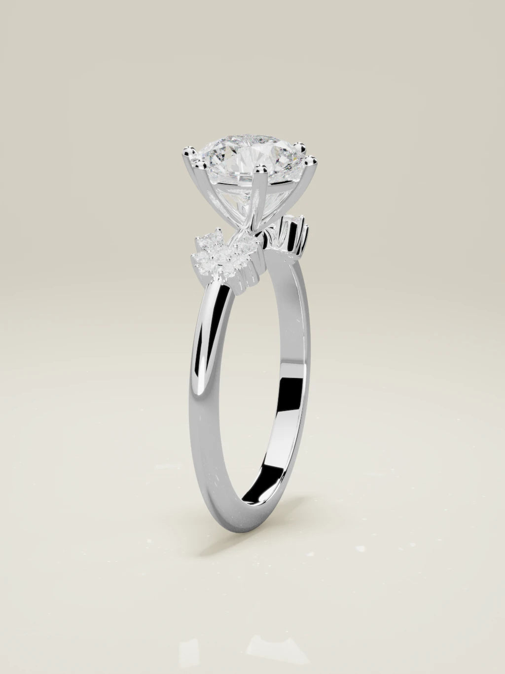 The Flora round lab-grown diamond solitaire in 14K white gold, standing front view