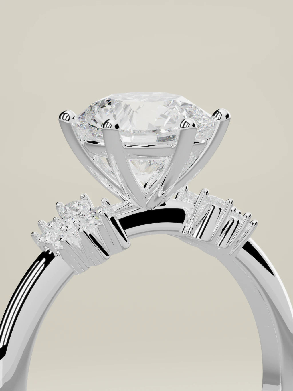 The Flora round lab-grown diamond solitaire in 14K white gold, standing three-quarter view