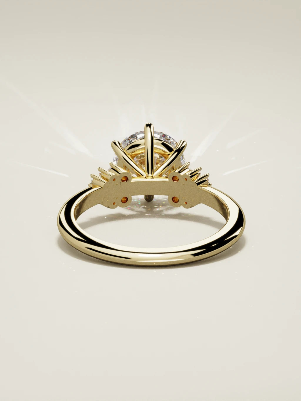 The Flora round lab-grown diamond solitaire in 14K yellow gold, back view