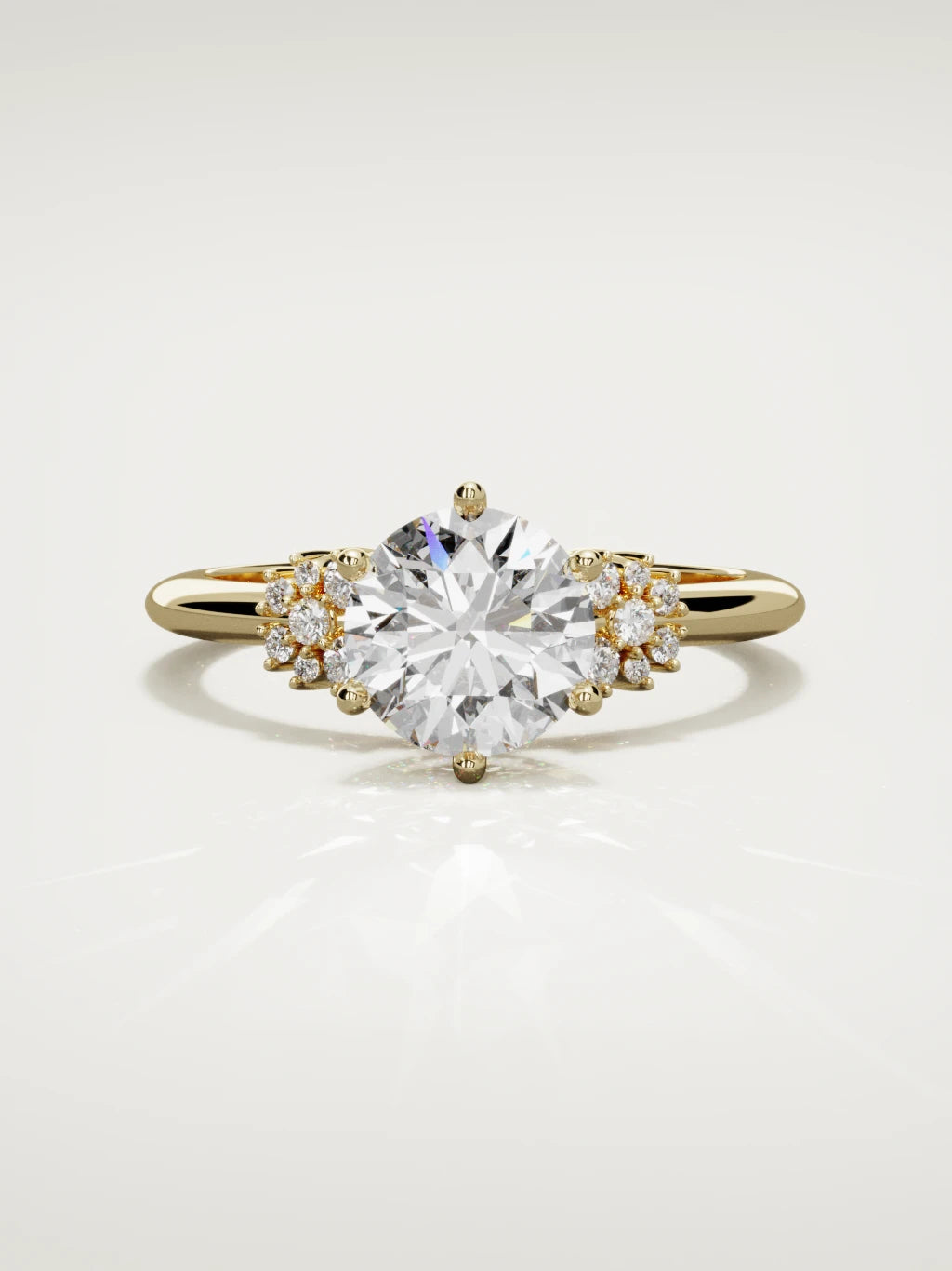 The Flora round lab-grown diamond solitaire in 14K yellow gold, front view