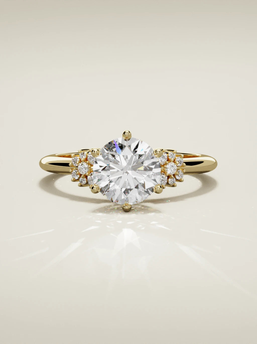 The Flora round lab-grown diamond solitaire in 14K yellow gold, front view