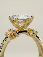 The Flora round lab-grown diamond solitaire in 14K yellow gold, standing three-quarter view