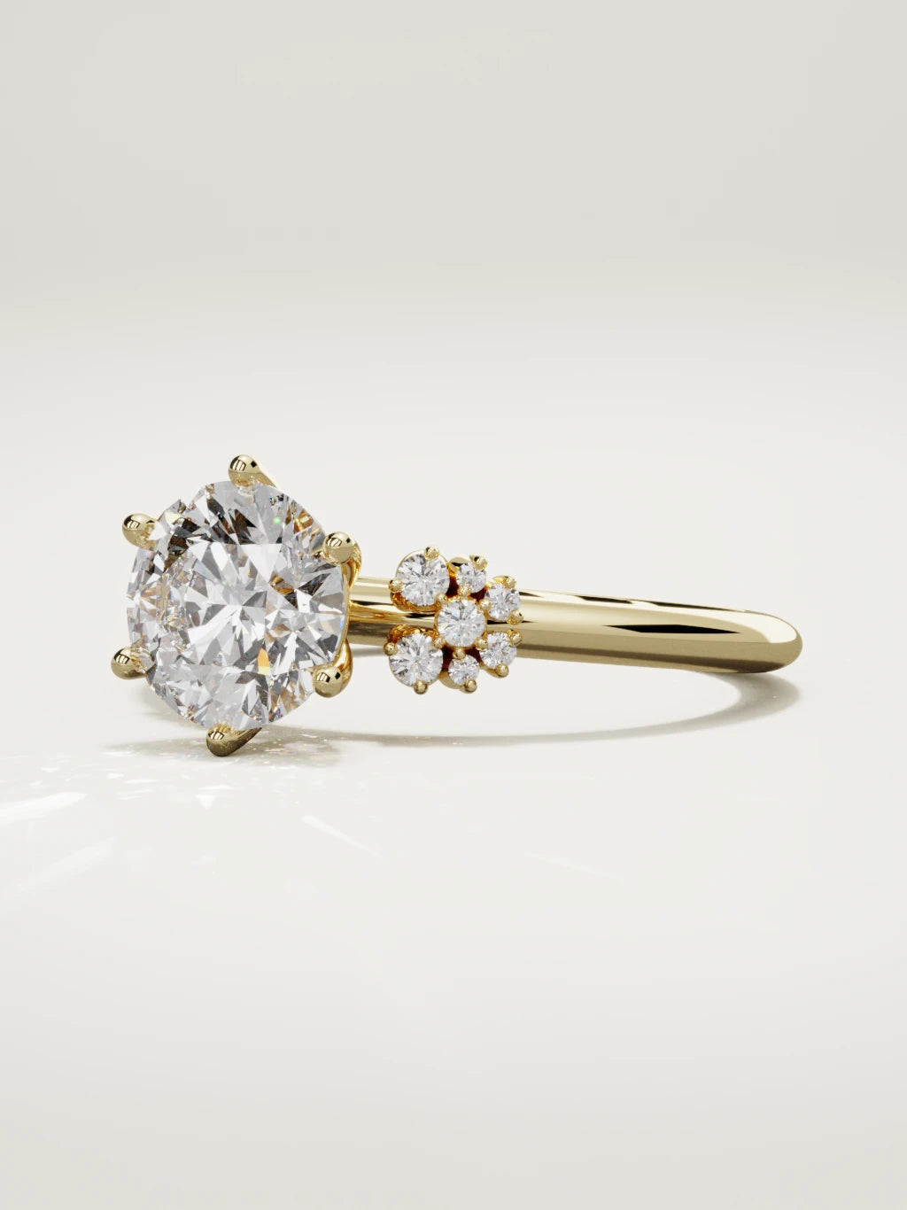 The Flora round lab-grown diamond solitaire in 14K yellow gold, three-quarter view