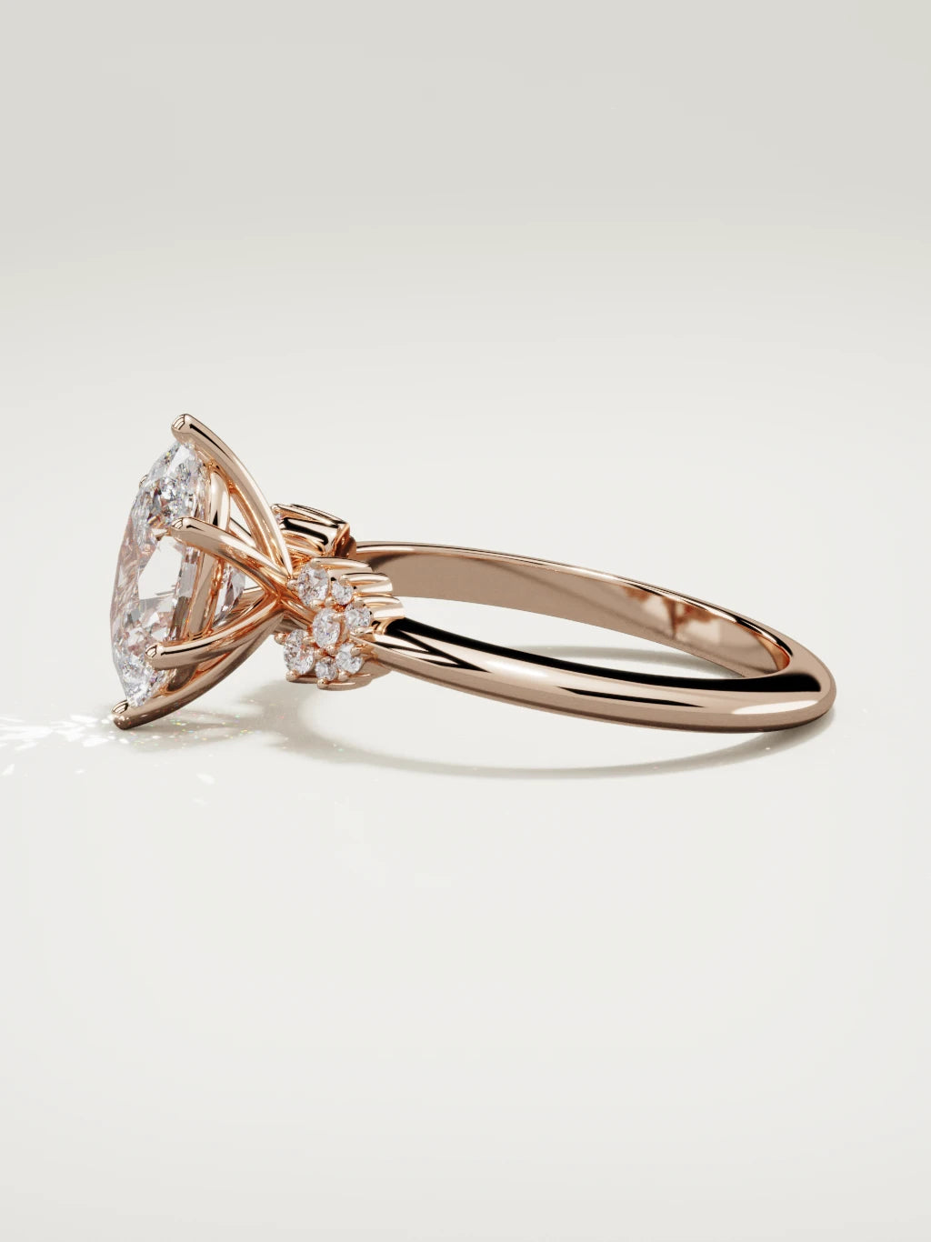 The Flora oval lab-grown diamond solitaire in 14K rose gold, side view
