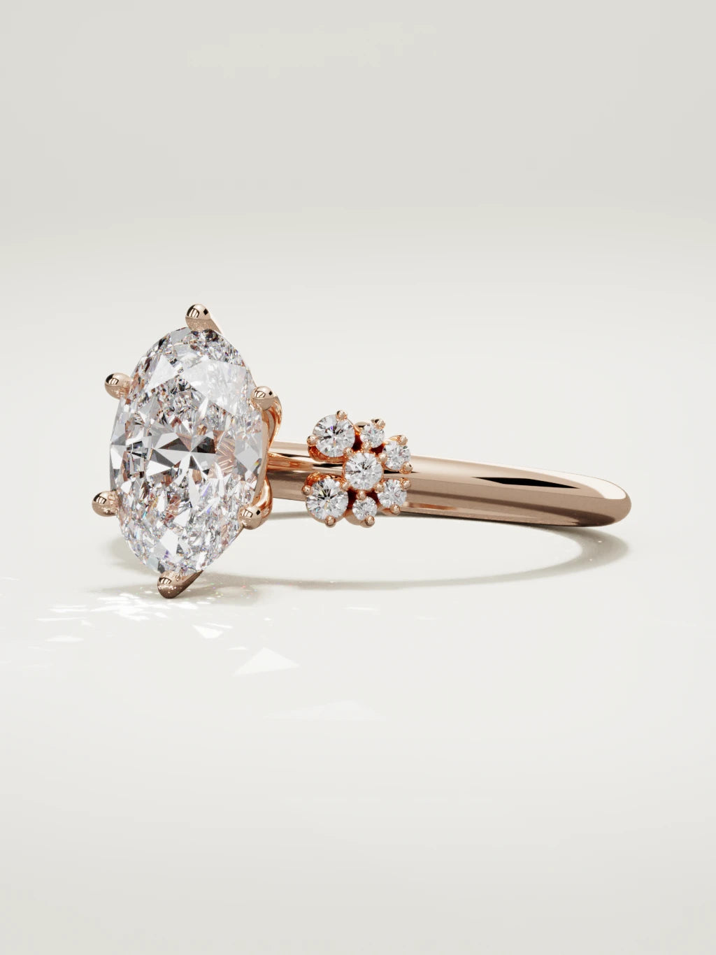 The Flora oval lab-grown diamond solitaire in 14K rose gold, three-quarter view
