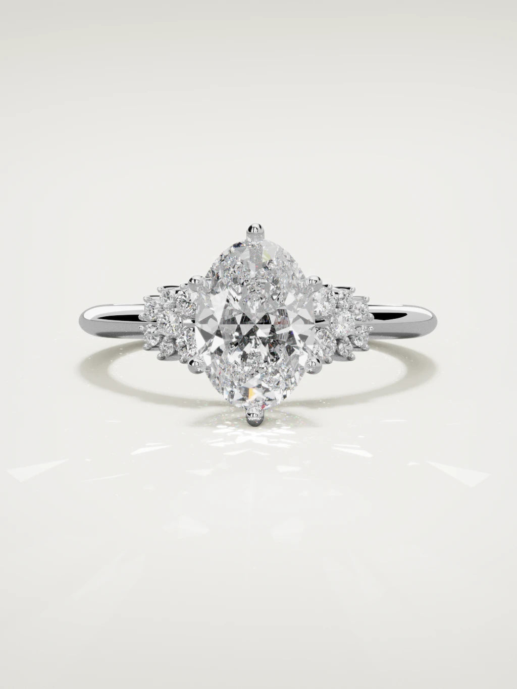The Flora oval lab-grown diamond solitaire in 14K white gold, front view
