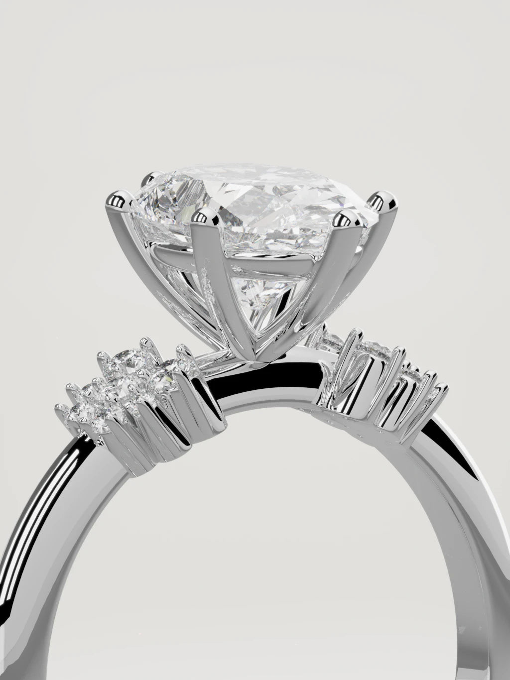 The Flora oval lab-grown diamond solitaire in 14K white gold, standing three-quarter view