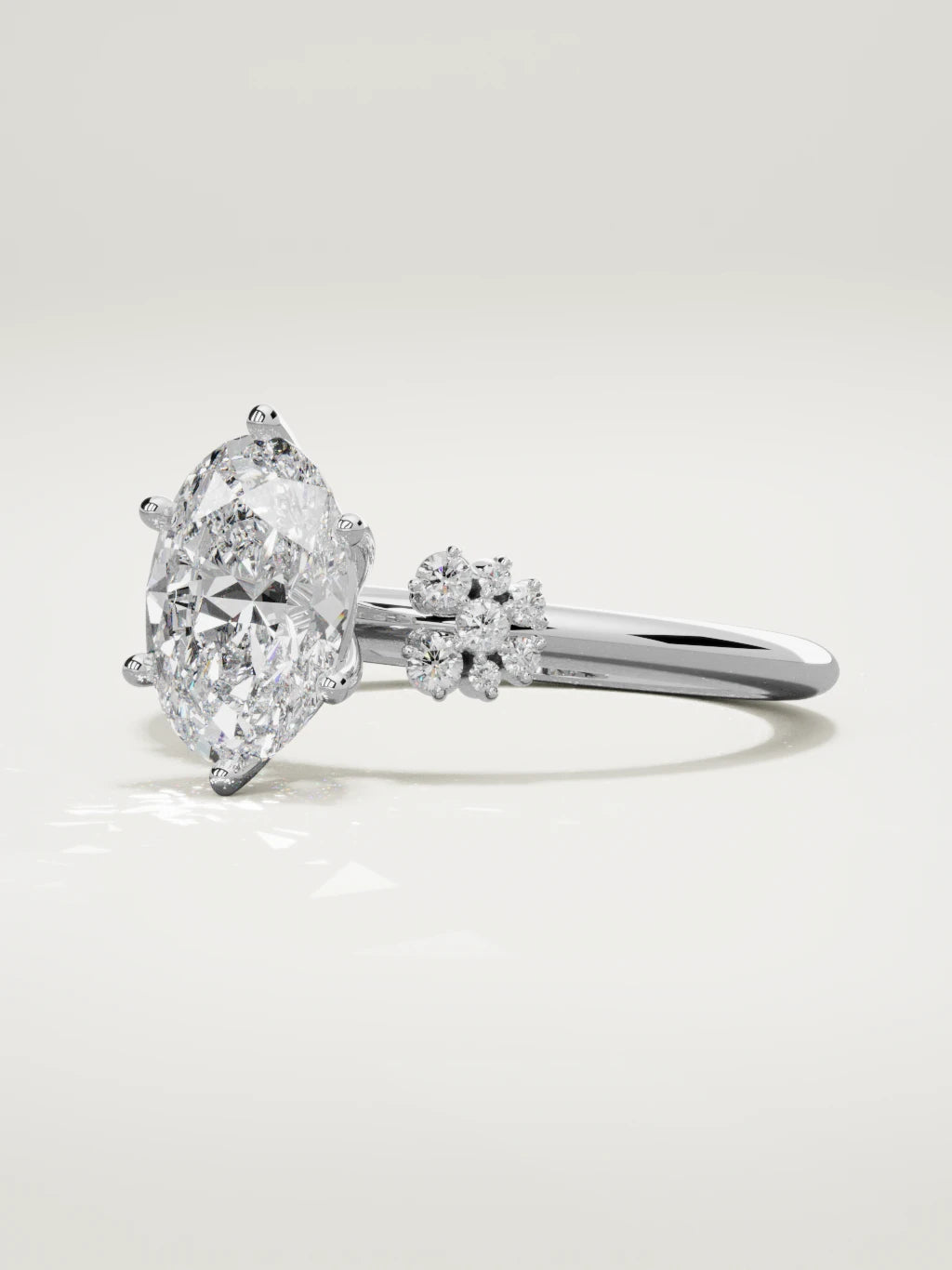 The Flora oval lab-grown diamond solitaire in 14K white gold, three-quarter view