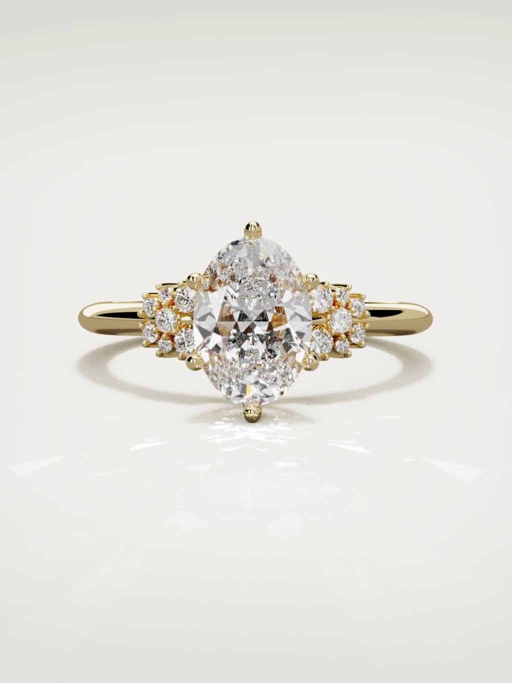 The Flora oval lab-grown diamond solitaire in 14K yellow gold, front view