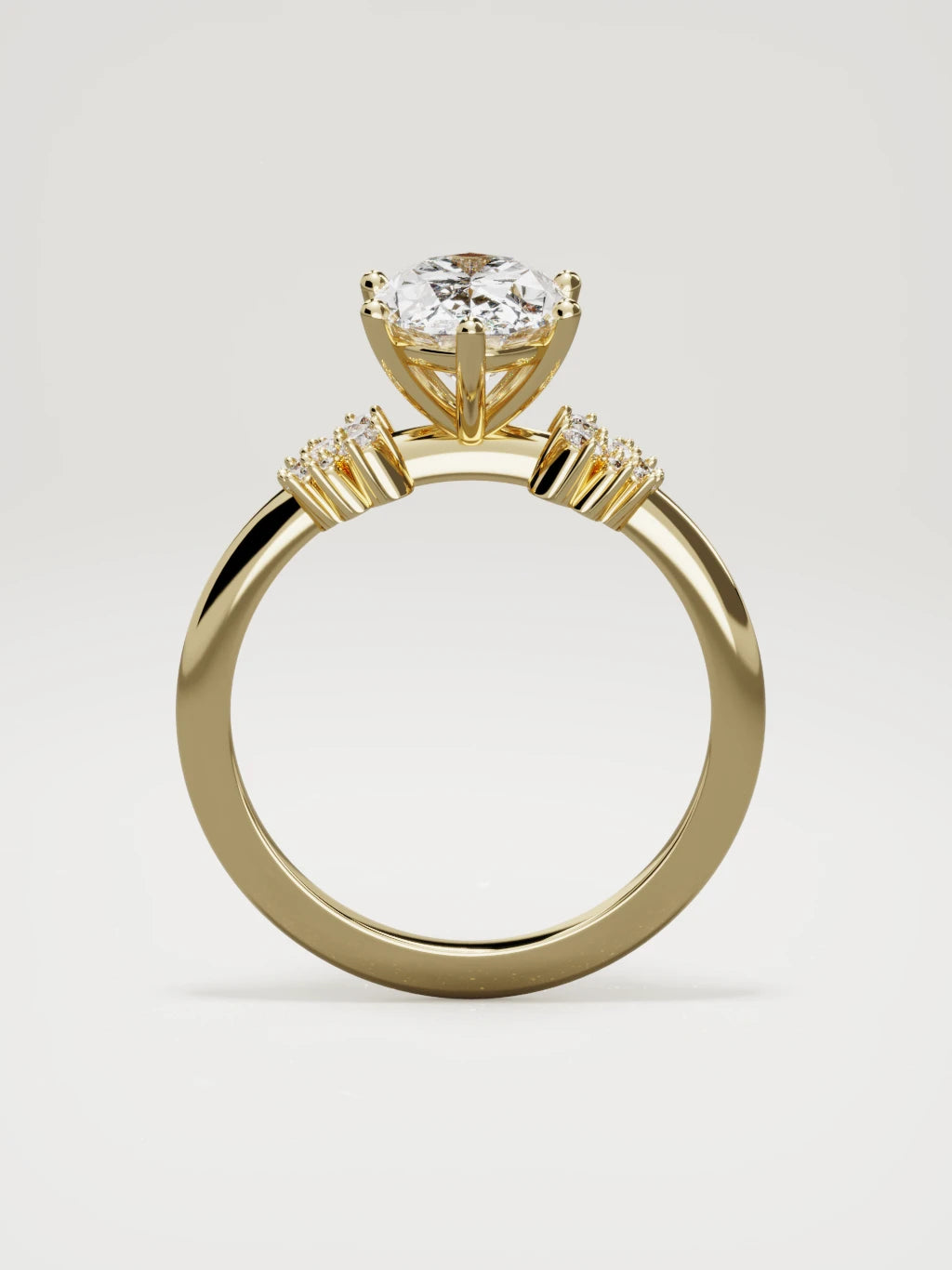 The Flora oval lab-grown diamond solitaire in 14K yellow gold, standing front view