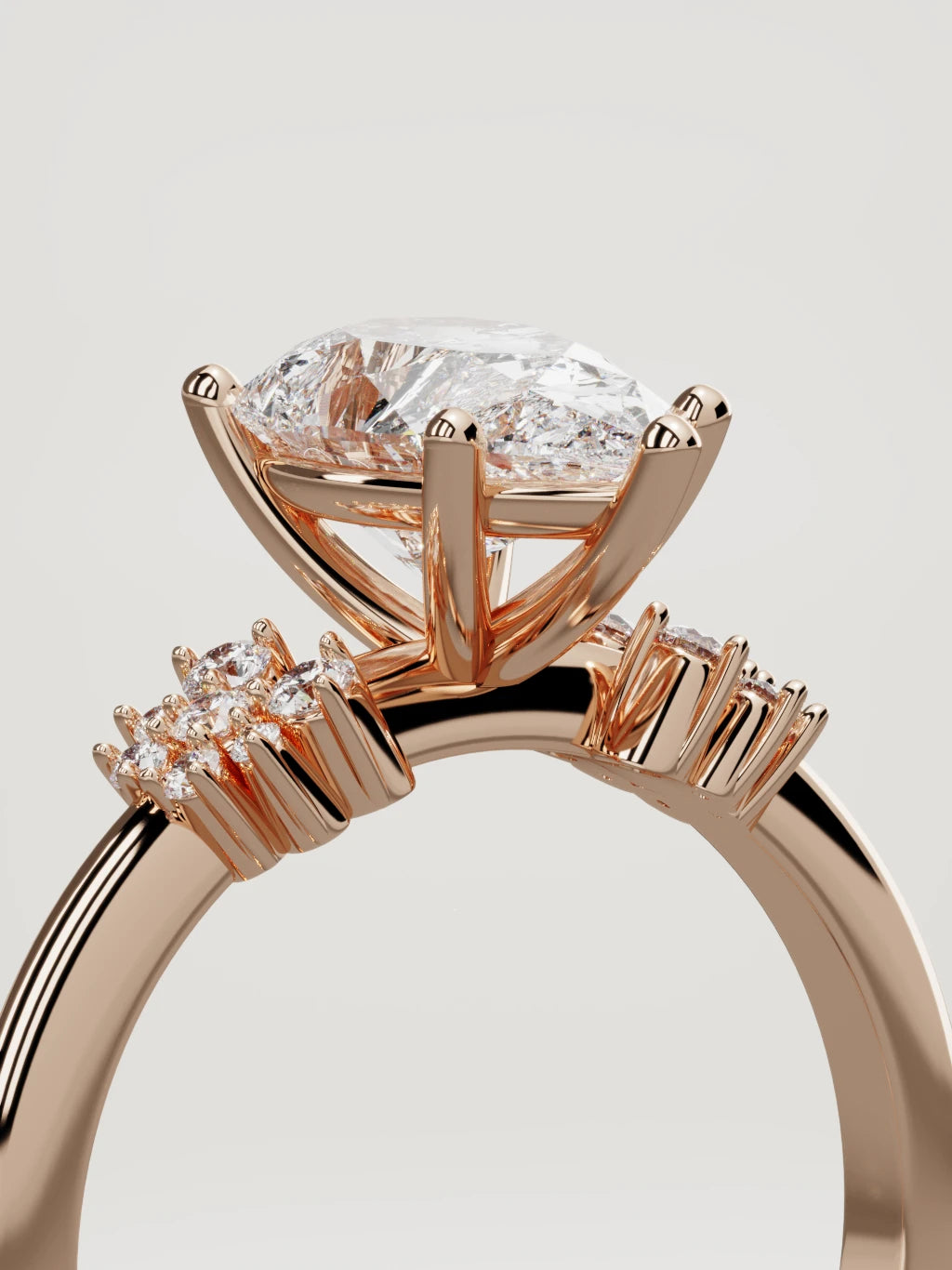 The Flora pear-shaped lab-grown diamond solitaire in 14K rose gold, standing three-quarter view