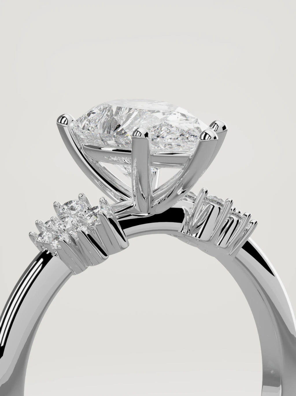 The Flora pear-shaped lab-grown diamond solitaire in 14K white gold, standing three-quarter view