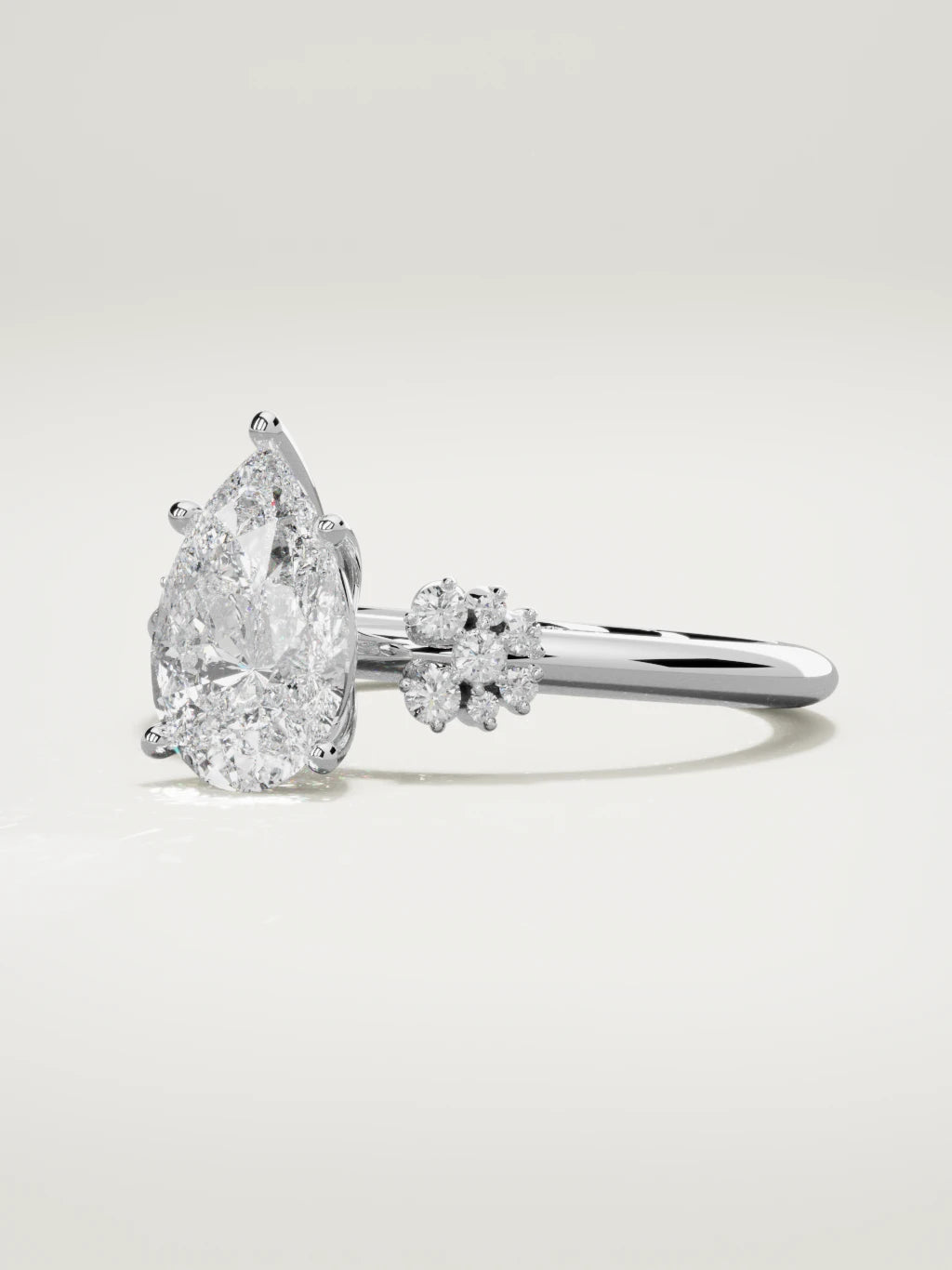The Flora pear-shaped lab-grown diamond solitaire in 14K white gold, three-quarter view