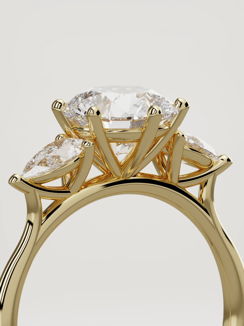 The Gala round lab-grown diamond solitaire in 14K yellow gold, standing three-quarter view
