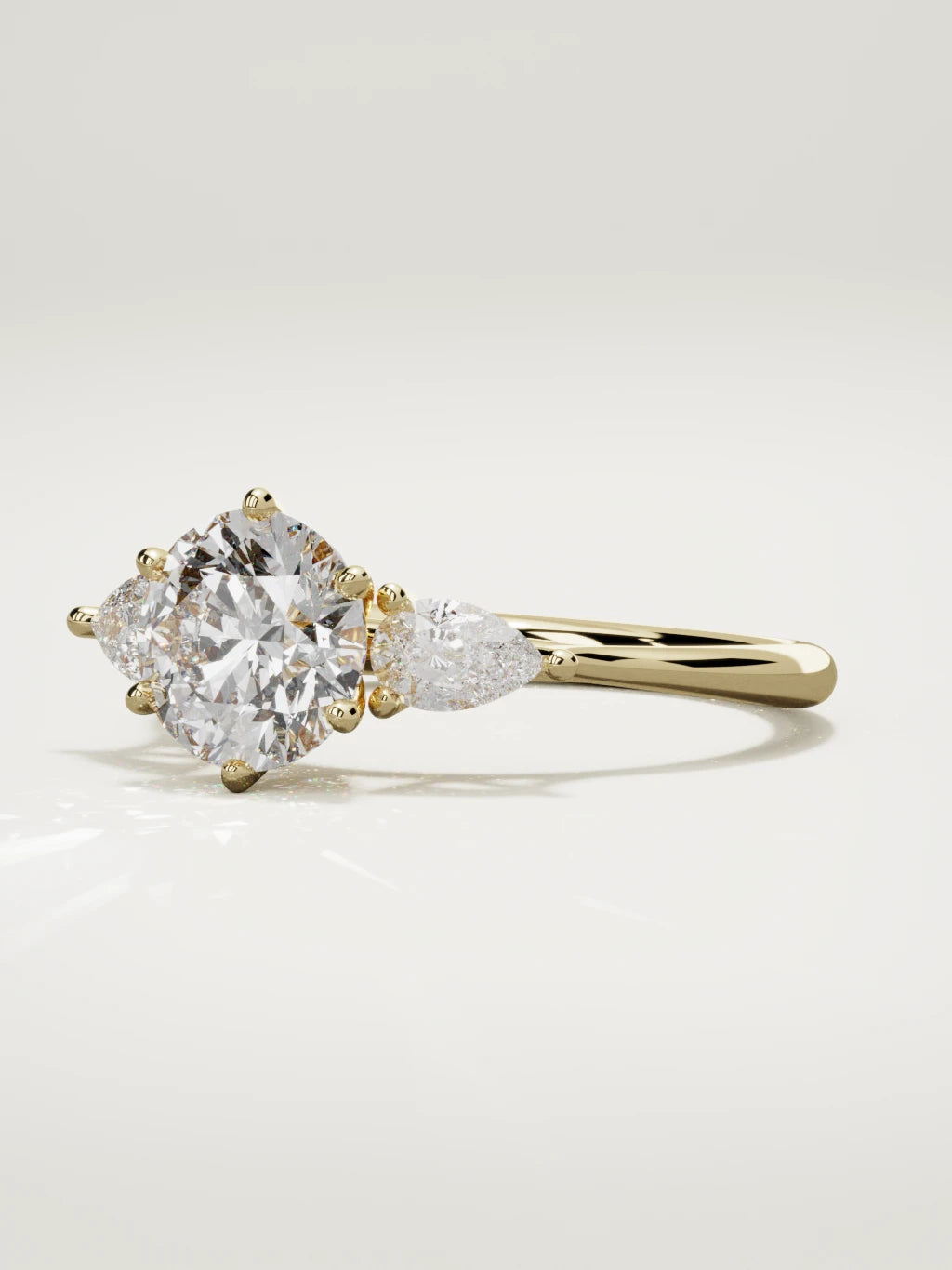 The Gala round lab-grown diamond solitaire in 14K yellow gold, three-quarter view