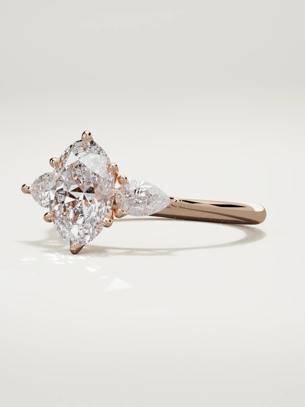 The Gala oval lab-grown diamond ring in 14K rose gold, three-quarter view
