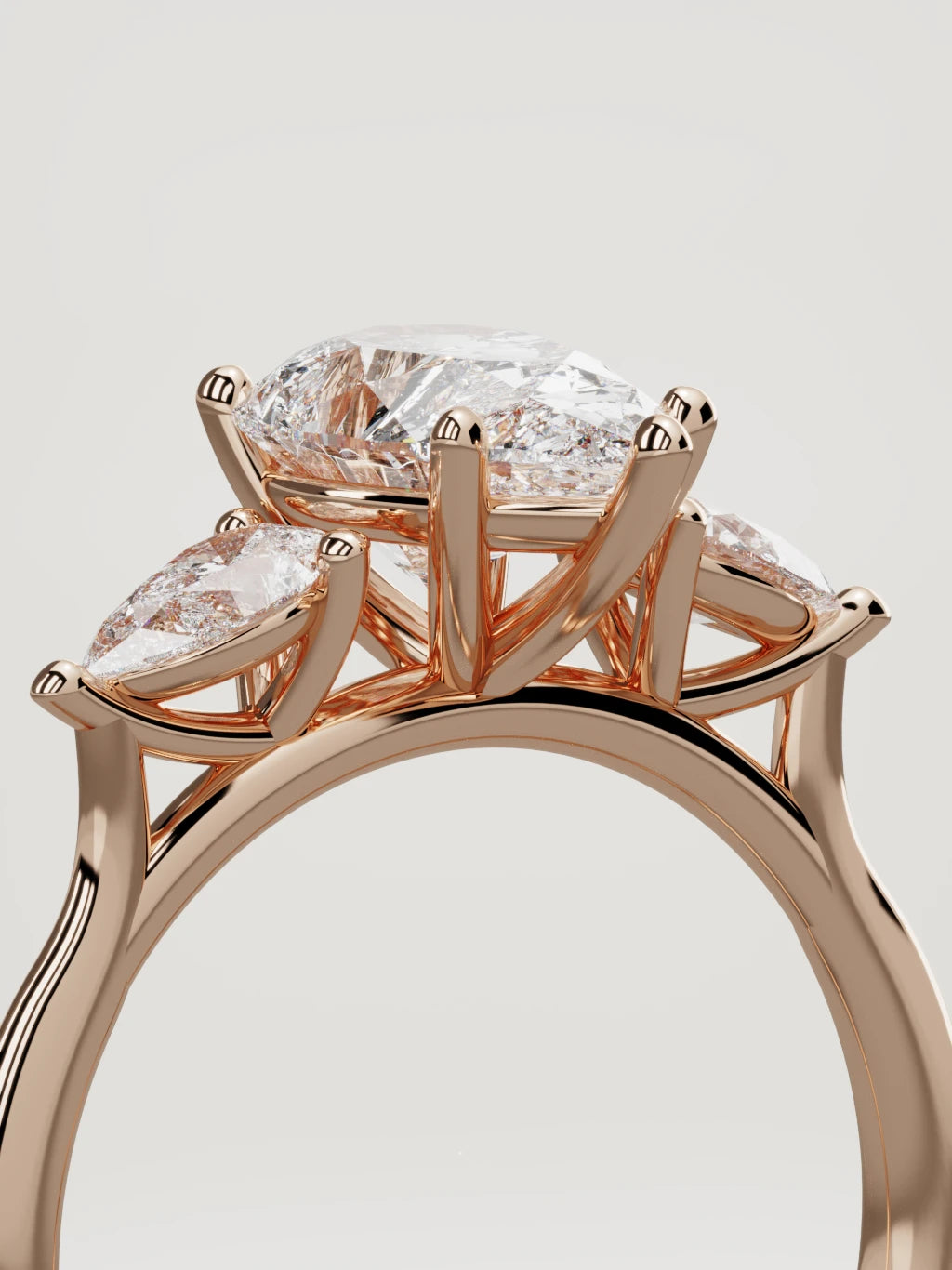 The Gala pear-shaped lab-grown diamond ring in 14K rose gold, standing three-quarter view