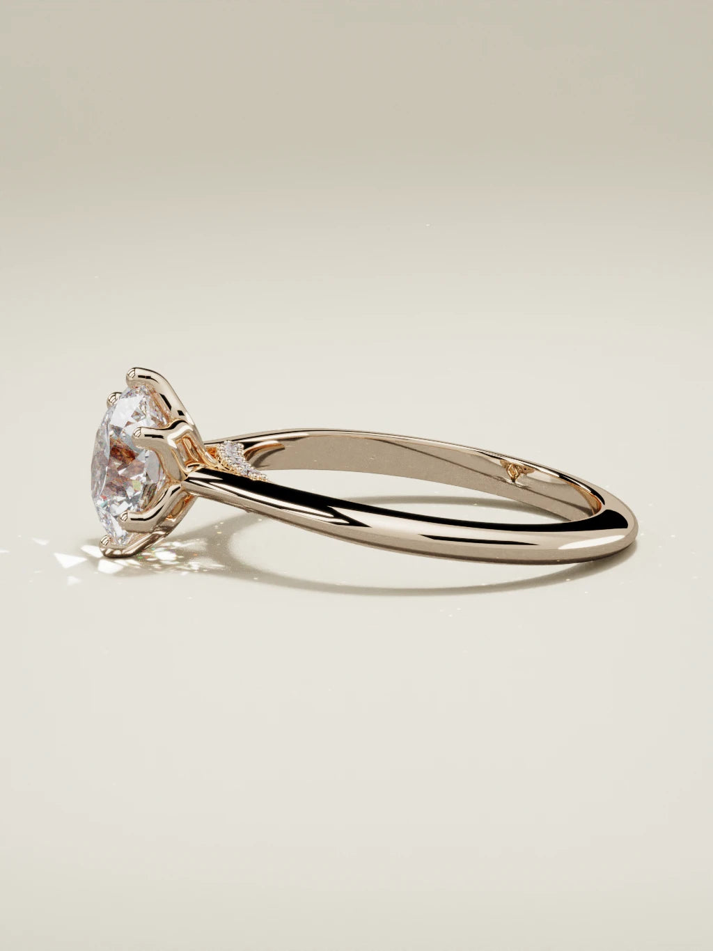 The Iris, solitario con diamante redondo de laboratorio en oro rosa 14K, vista lateral