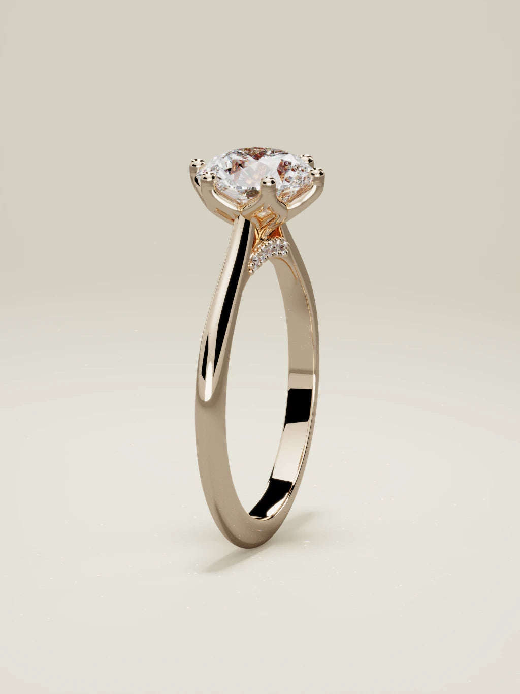 The Iris, solitario con diamante redondo de laboratorio en oro rosa 14K, de pie, vista frontal