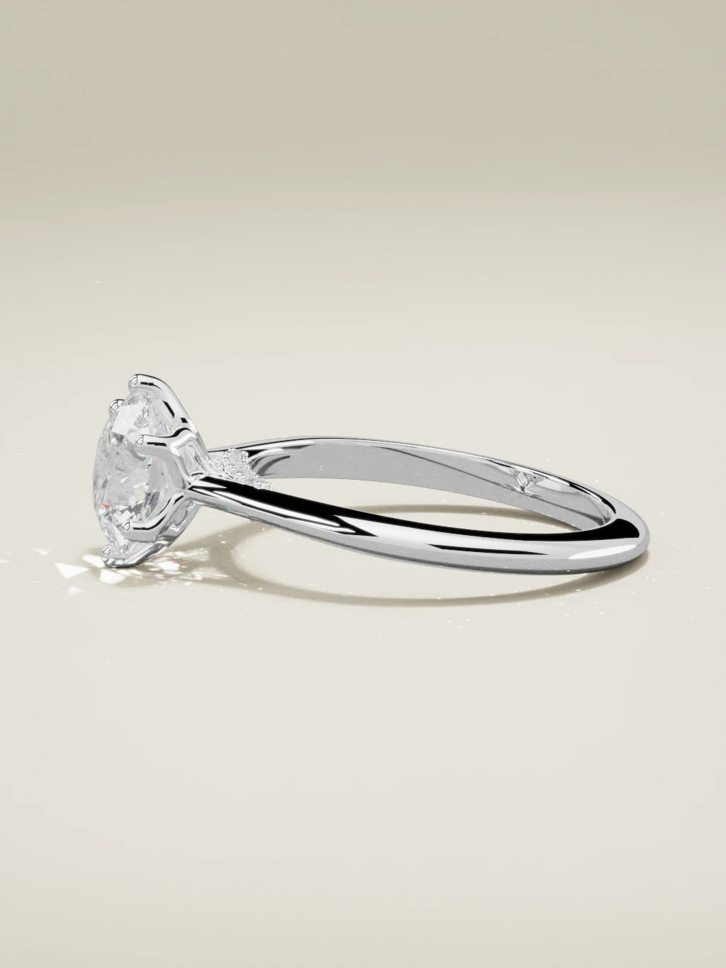 The Iris, solitario con diamante redondo de laboratorio en oro blanco 14K, vista lateral