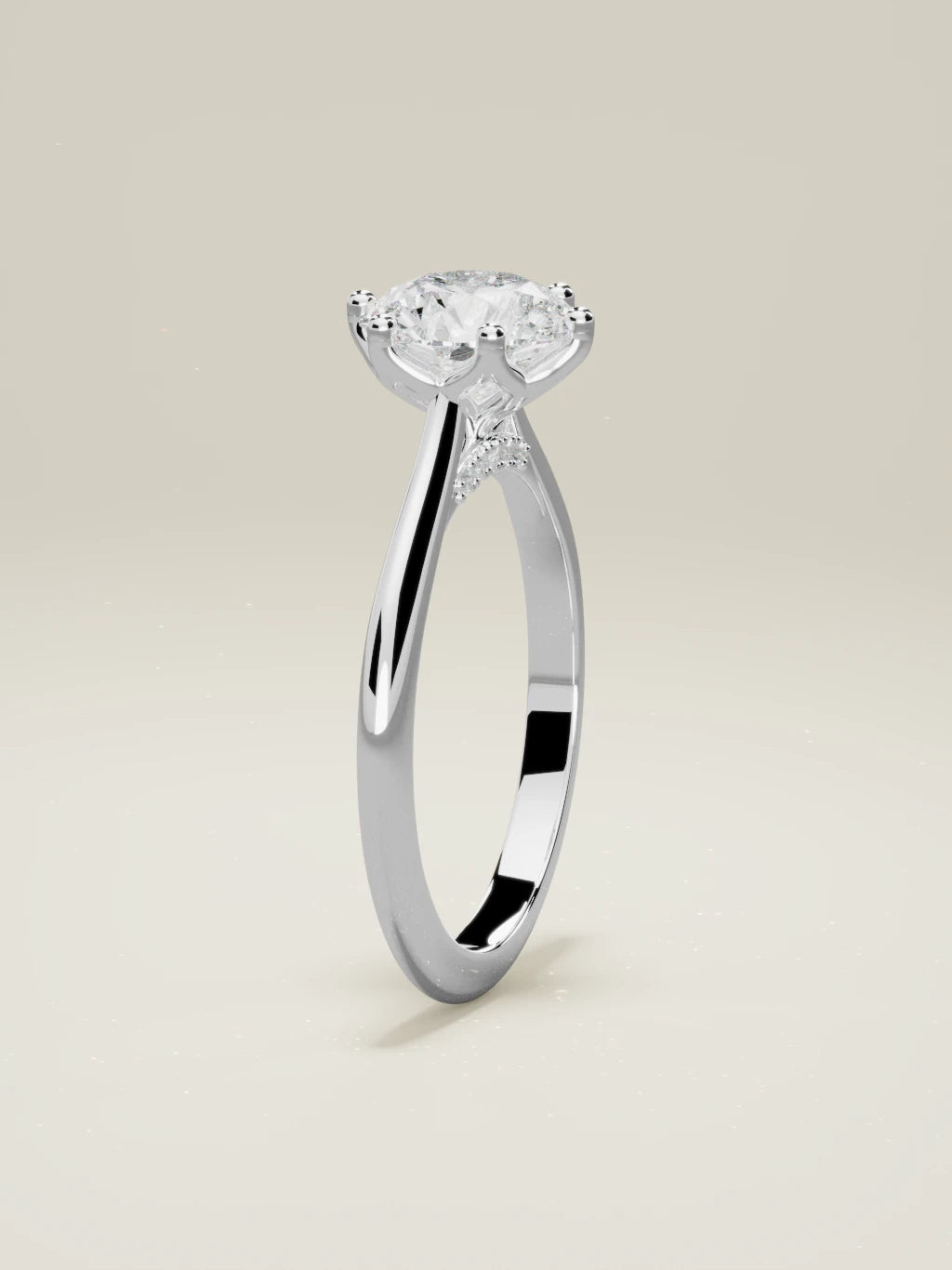 The Iris, solitario con diamante redondo de laboratorio en oro blanco 14K, de pie, vista frontal