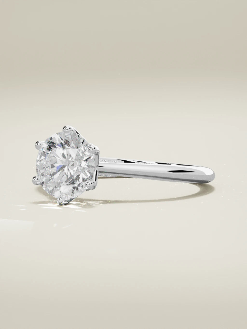 The Iris, solitario con diamante redondo de laboratorio en oro blanco 14K, vista de tres cuartos