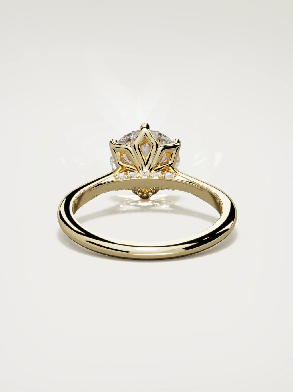The Iris round lab-grown diamond solitaire in 14K yellow gold, back view
