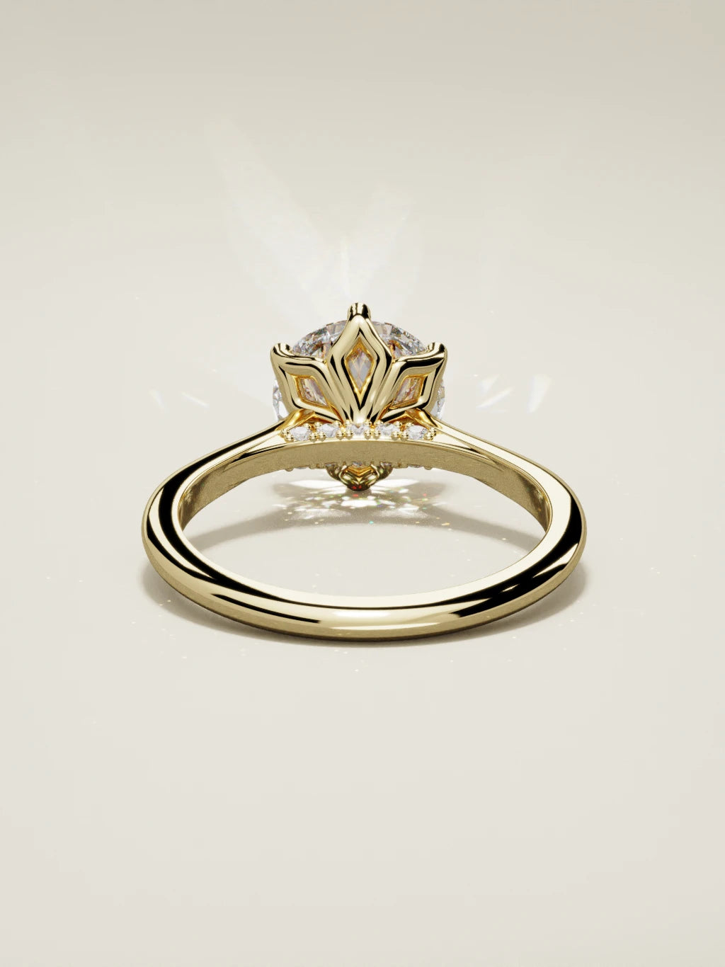 The Iris round lab-grown diamond solitaire in 14K yellow gold, back view