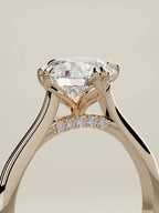 The Jazmin round lab-grown diamond solitaire in 14K rose gold, standing three-quarter view