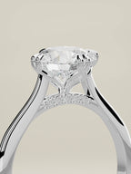 The Jazmin round lab-grown diamond solitaire in 14K white gold, standing three-quarter view