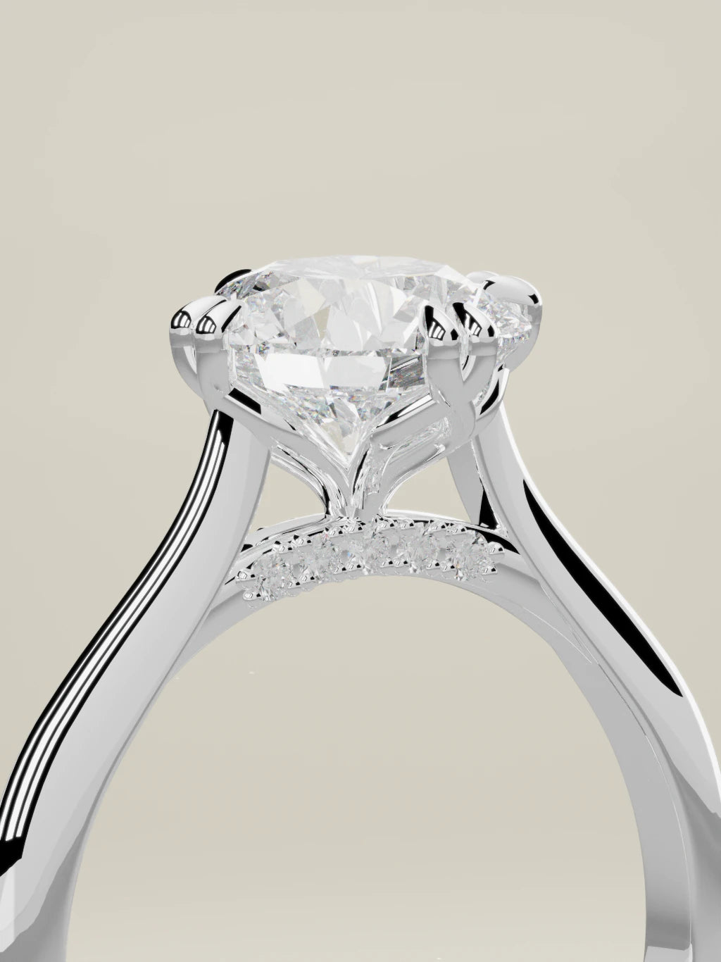 The Jazmin round lab-grown diamond solitaire in 14K white gold, standing three-quarter view